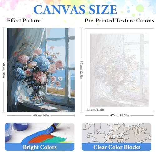 PRASIO Paint by Numbers Kit for Adults Beginner, Flowers Adult Paint by Number Kits on Canvas, DIY Acrylic Watercolor Oil Paint by Number for Adults for Home Decor Gift 16x20 Inch - Image 3