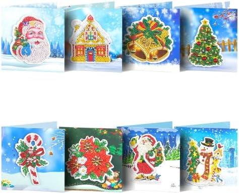 8PCS Winter Christmas DIY Greeting Card Kits with Envelopes Diamond Art Greeting Cards Diamond Art Cards Kits for Adults DIY Crafts Family Friend Gifts by Unknown