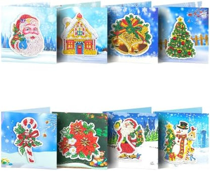 8PCS Winter Christmas DIY Greeting Card Kits with Envelopes Diamond Art Greeting Cards Diamond Art Cards Kits for Adults DIY Crafts Family Friend Gifts by Unknown