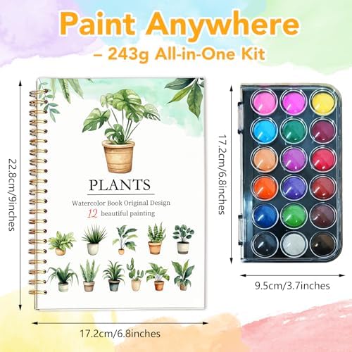 Easy Watercolor Workbook for Beginners - 12 Beautiful Step-by-Step Paintings Water Coloring Book, Includes 18 Colors Paints, Relaxing Art Projects and Creative Gift for Adults & Teen (Plants) - Image 4