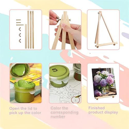 Peony Paint by Numbers for Adults with Framed Canvas - with Wooden Easel - Image 6
