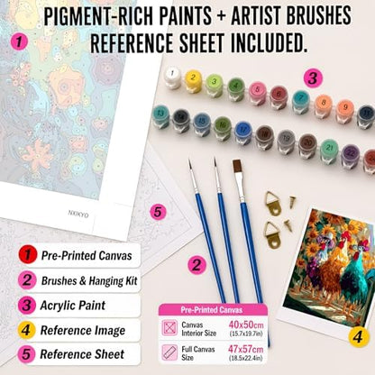 NXIKYO Chicken Paint by Numbers Kit for Adults Beginner, Three Roosters Adult Paint by Number Kits on Canvas, DIY Acrylic Oil Easy Painting by Numbers for Home Wall Decor 16 X 20 inch (Without Frame) - Image 2