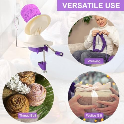 Ayasee Yarn Ball Winder, Yarn Winder Knitting Set Hand Operated Ball Winder with Tabletop Clamp for Yarn Storage (22) (Purple) - Image 5