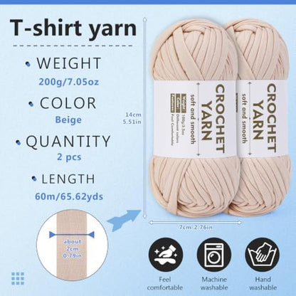 SHWAKK 2 Pack T-Shirt Yarn Set,Beige Crochet Yarn for Knitting & Crocheting - Image 2