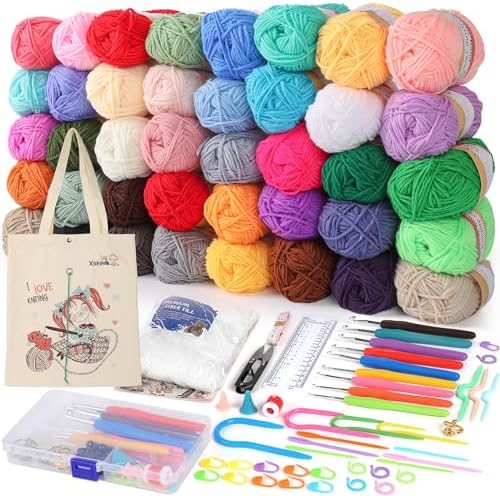 XSEINO Crochet Kit with Crochet Hooks Yarn Set - Premium Bundle Includes 40 Colors Crochet Yarn Balls, Crochet Kit, Accessories Kit, Crochet Bag and Lot More - Starter Pack for Beginners by XSEINOiscreating%EF%BC%81