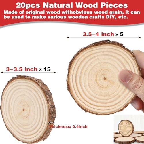 Collabell Wooden Christmas Ornaments DIY Kit - 20PCS Unfinished Natural Wood Slices with Pre-Drilled Holes for Painting Crafts, Make Your Own Personalized Xmas Tree Hanging Decor (3.2-4.4 Inch) - Image 2