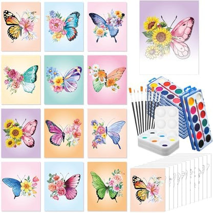 Ctosree 12 Sets Pre Drawn Canvas Kit for Painting,Butterfly,8 x 10 in by Ctosree