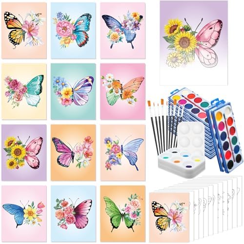Ctosree 12 Sets Pre Drawn Canvas Kit for Painting,Butterfly,8 x 10 in by Ctosree