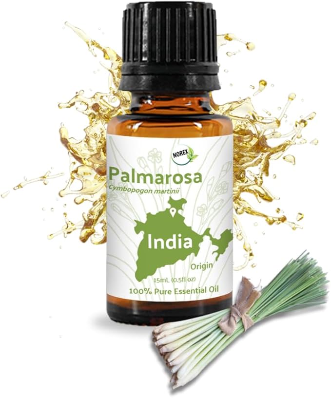 Nature Packaged Palmarosa Essential Oil Direct from Norex Flavours India for Skin and Aromatherapy - Aceite de Palmarosa for Candle Scent for Candlemaking and Soaps (15ml)