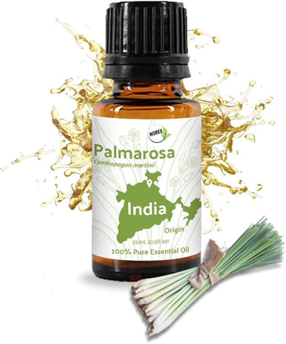 Nature Packaged Palmarosa Essential Oil Direct from Norex Flavours India for Skin and Aromatherapy - Aceite de Palmarosa for Candle Scent for Candlemaking and Soaps (15ml)