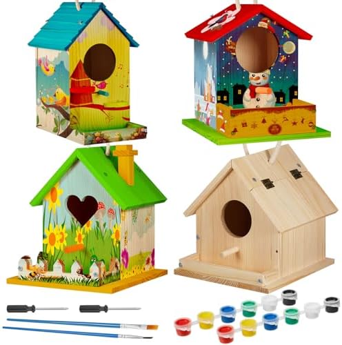 Juexica 4 Pack DIY Birdhouse Kits for Kids 8+ Build and Paint, Assorted by Juexica