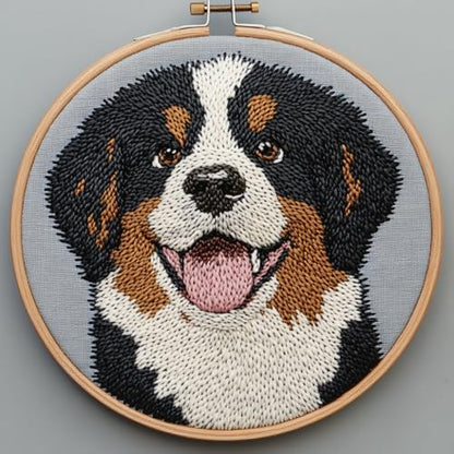 DIY Punch Needle Kits Puppy Bernese Mountain Dog with Hoop 20x20cm-2 by Unknown