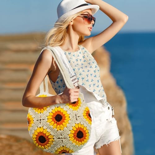 Anbaagsky Crochet kit for Beginners Sunflower Tote Bag Granny Square Crochet Tote Bag with Step-by-Step Video Tutorials Knitting Kit Beginner Crochet Kit for Adults - Image 7