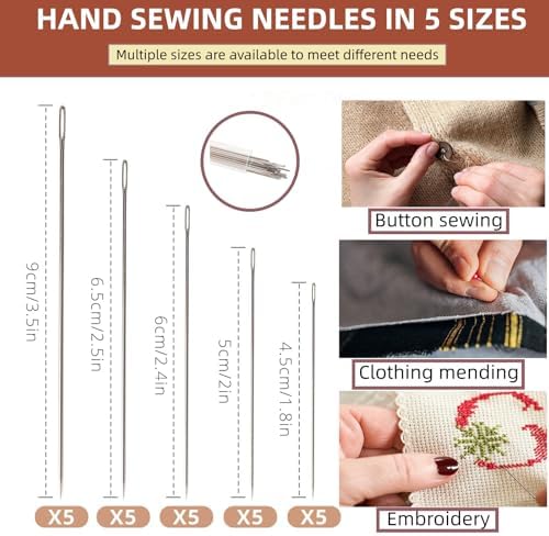 wxfhtda 44Pcs Portable Sewing Kit for Adults and Beginners- Big Eye Stainless Steel Needles for Hand Sewing Kit with Thread Ripper, Threads, Needle Threaders and Thimbles - Image 2