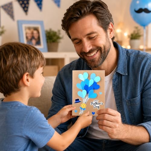 Yomjress 24 Sets Father's Day DIY Card Making Kit 3D Heart Tie Trophy Greeting Cards with Envelope Stickers Fathers Day DIY Card Crafts for Gifts Exchange Best Dad Daddy Papa Party Favors - Image 6