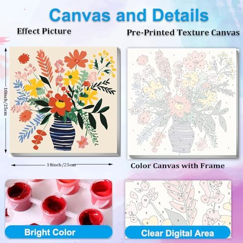 Artunion Framed Paint by Numbers Kit for Adults Beginners & Kids Ages 8-12,Watercolor Flowers Paint by Number with Frame, Floral Abstract Paint by Numbers Kit on Canvas 10 * 10 Inch Without Easel - Image 3
