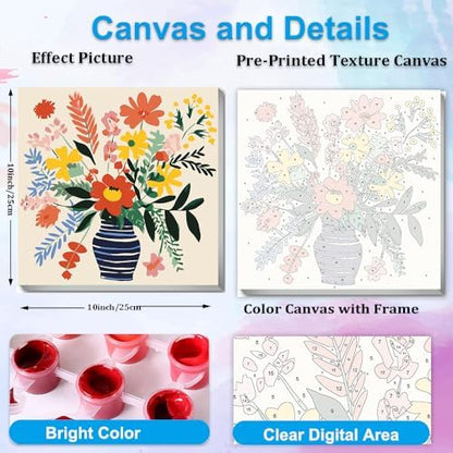 Artunion Framed Paint by Numbers Kit for Adults Beginners & Kids Ages 8-12,Watercolor Flowers Paint by Number with Frame, Floral Abstract Paint by Numbers Kit on Canvas 10 * 10 Inch Without Easel - Image 3