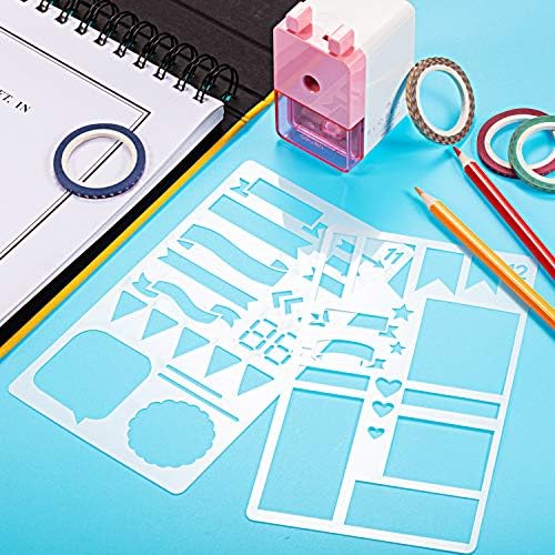 Honoson 48 Pack Scrapbooking Supplies Kit Scrapbook Tools and Supplies Journal Stencil Washi Tape and Journal Planner Pen for Notebook Diary DIY Plastic Drawing Template - Image 5