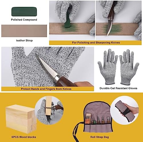 Wood Carving Kit, Wood Carving Tools Set with Wood Carving Knives Detail Knives Blocks Gloves Whittling Kit for Beginners Adults Kids Woodworking Tools for Spoon, Bowl, Kuksa Cup (26PCS) - Image 4