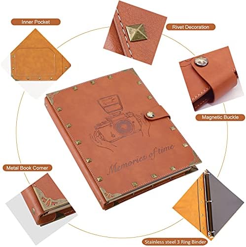 ZEEYUAN Leather Scrapbook DIY Photo Album 60 Pages Vintage Scrap Book Memory Photo Album 8.5x11 inch, Family Travelling Scrapbook Scrapbooking Kits for Couples Anniversary Birthday Gift - Image 2