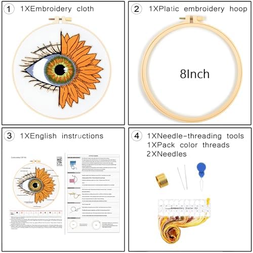 Crafmanoe Sunflower Eyes Embroidery Kits for Beginners Adults, Hand Embroidery Starters Kits, Stamped Cross Stitch Kits Needlepoint Kits for Beginners Adult, Embroidery Hoop, Thread and Video Tutorial - Image 6