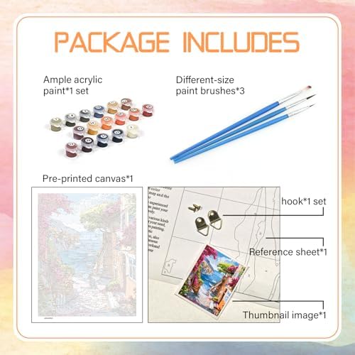 HITIRECOVI Seascape Town Paint by Number Adult,Canvas Paint by Numbers for Adults Seaside Landscape,DIY Acrylic Oil Paint by Number for Adults for Home Decor Gift 16x20 Inch - Image 5