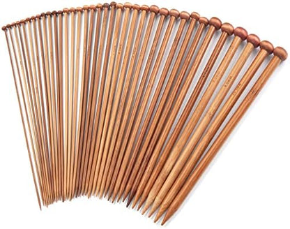 Bamboo Knitting Needles Set, Wooden Knitting Needles for Beginners, 18 Pairs US Size 0-15 (2.0-10.0mm) 14 Inch Long Straight Wood Knit Needle Single Point for Sweaters, Socks, Shawl and Scarf by Coowayze