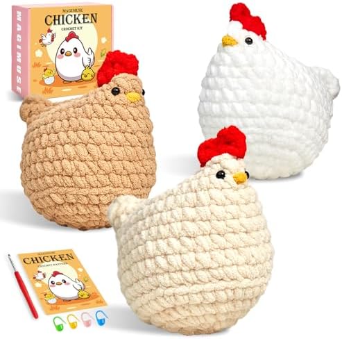 MAGIMUSE Crochet Kit for Beginners, 3 Pcs Chicken Crochet Craft Kit by MAGIMUSE