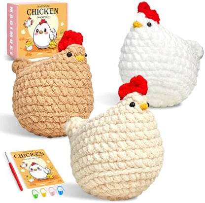 MAGIMUSE Crochet Kit for Beginners, 3 Pcs Chicken Crochet Craft Kit by MAGIMUSE