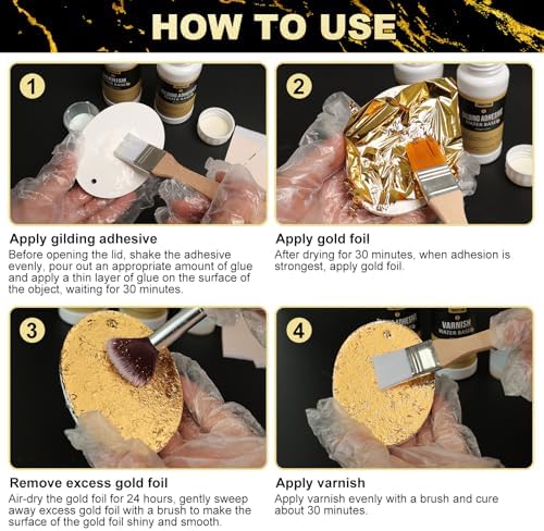 100 Pieces Gold Leaf Sheets, Complete Gilding Adhesive Kit for Gold Leaf - Image 4