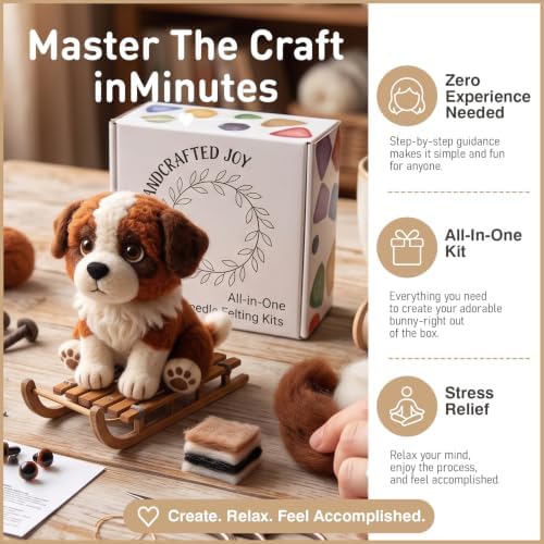 DIY Needle Felting Kit Cute Saint Bernard Puppy on Sled – Needle Felting Starter Kit with Fiber Roving, Needles, Felting Pad & Instructions | Felted Dog Kit for Beginners Adults | DIY Craft Gift - Image 3