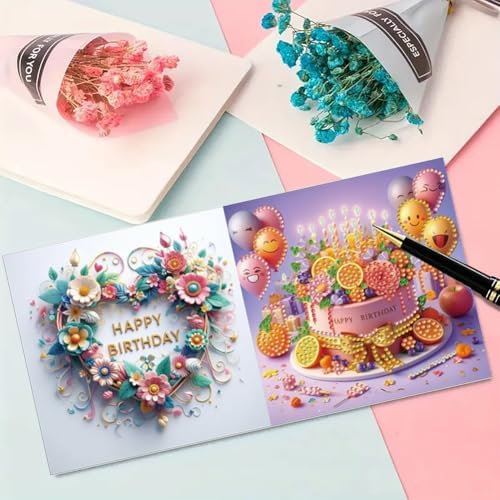 LAKEQUILL 6Pcs 5D DIY Birthday Cake Pattern Diamond Art Greeting Card Kit with Envelopes - for Adults & Beginners, Perfect for Birthday Wishes, Party Favors, Handmade Blessing Gifts - Image 5