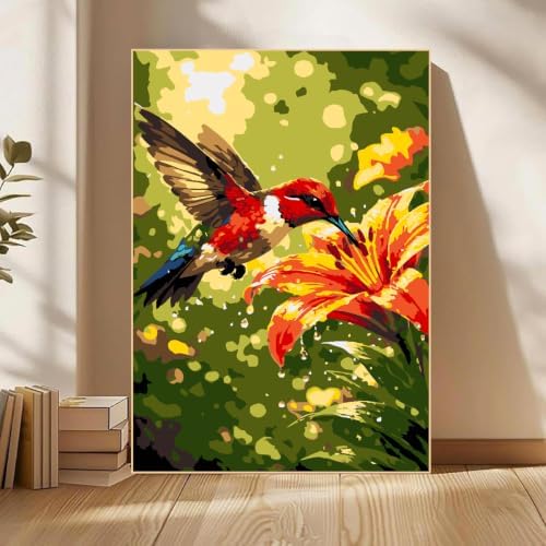 Mowana Hummingbird Paint by Numbers Kit for Adults Beginners, Adult Painting Kit by Numbers with Frame and Easle, Stretched Canvas Bird Paint by Number Kit, 8x12inch - Image 2