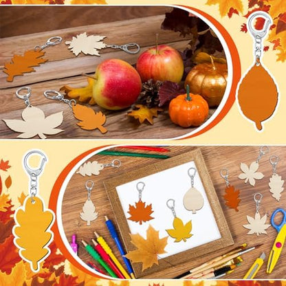 Trnayi 36 Pcs Maple Leaf Wood Keychain Color Your Own DIY Craft - Image 4