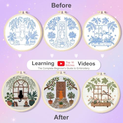 Huacan Embroidery Kit for Adults Beginners with 3 Hoops & Gift Box - Image 3