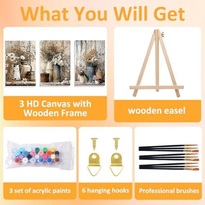 Mandun Farmhouse Paint by Numbers Kit for Adults,3 Pack, 7.8x11.8 inch - Image 4