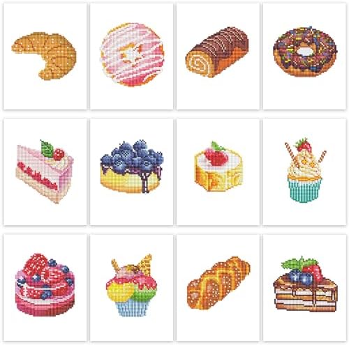 PeakLuv 12 Pcs Small Diamond Art Kits, Cake Mini Diamond Painting Kits for Adults Beginners, 5D DIY Square Drill Diamond Dots, Quickly Finishable Mini Gem Art for Home Wall Desktop Decor, 6X7in by PeakLuv