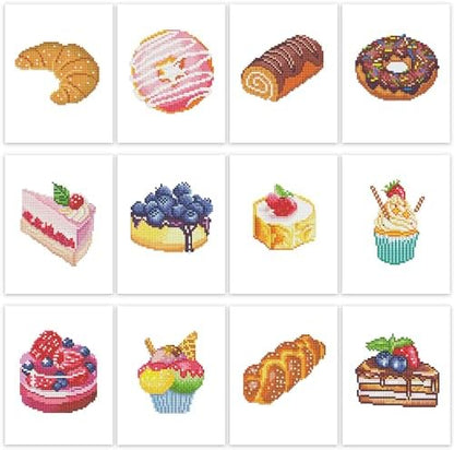 PeakLuv 12 Pcs Small Diamond Art Kits, Cake Mini Diamond Painting Kits for Adults Beginners, 5D DIY Square Drill Diamond Dots, Quickly Finishable Mini Gem Art for Home Wall Desktop Decor, 6X7in by PeakLuv