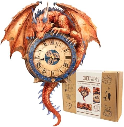 3D Wooden Puzzle for Adults - Fiery Dragon Clock by wudhank
