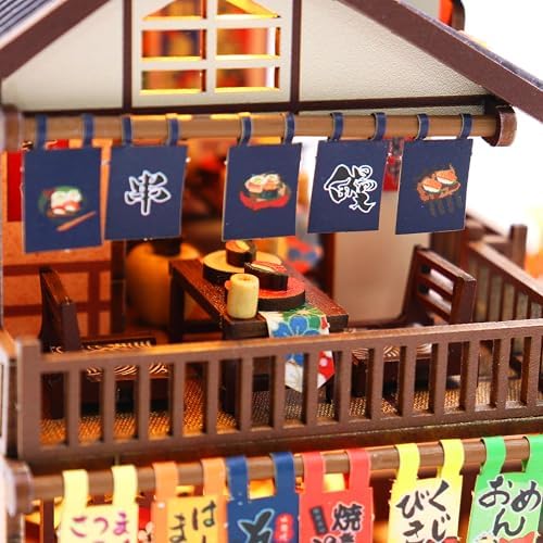 MAGQOO DIY Miniature Dollhouse Kit DIY Miniature House Kit Tiny Mini House Kits with Furniture 1:24 Scale 3D Puzzles(Sushi House) - Image 6
