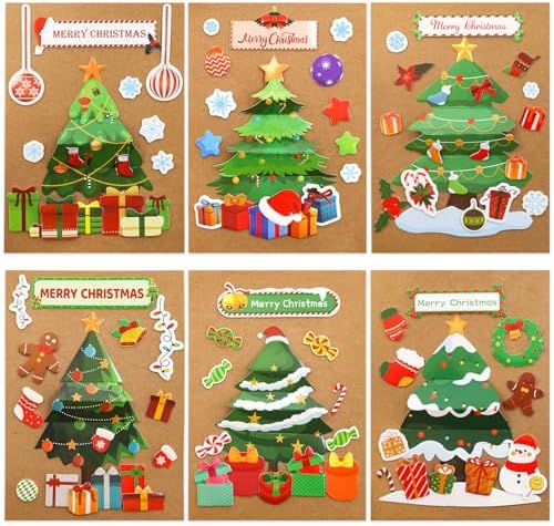 ceiba tree Christmas Cards Christmas Tree Card Making Craft Kits for Kids DIY Holiday Greeting Card Bulk for Classroom Activities Party Favors by ceibatree