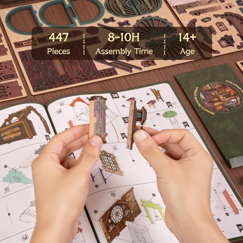 FUNPOLA 3D Wooden Puzzle Magic Bookstore with LED Lights Book Nook Kits - Image 5