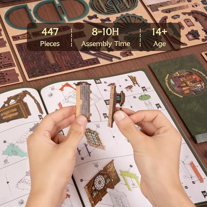 FUNPOLA 3D Wooden Puzzle Magic Bookstore with LED Lights Book Nook Kits - Image 5