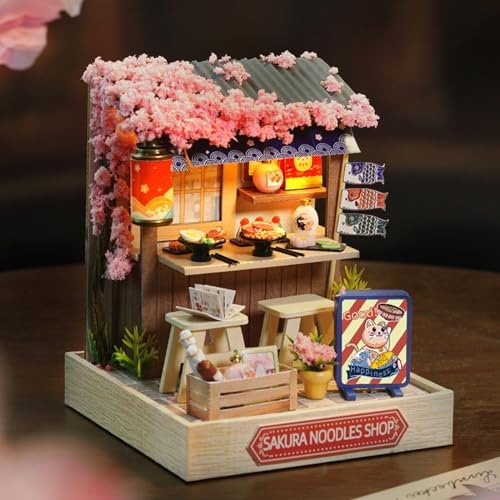 DIY Miniature Dollhouse Kits - Wooden Mini Model House with LED Lights, Tiny Furniture & Accessories – Craft Building Kits for Teens & Adults (Noodles Shop) – Birthday Valentine's Gift - Image 3