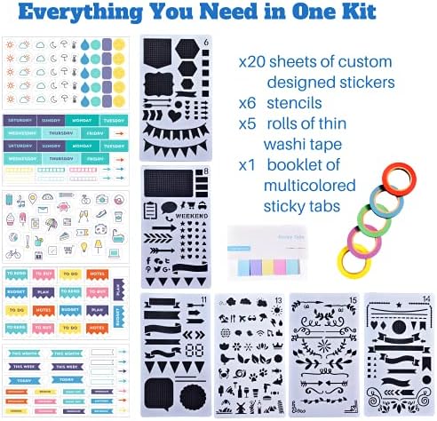 Perfect Planner Journal Supplies Kit - 32 Piece Set, Custom-Designed Supplies for Bullet Dot Journals and Planners, Includes Stickers, Stencils, Washi Tapes and Sticky Notes, by Wonderful Washi - Image 2