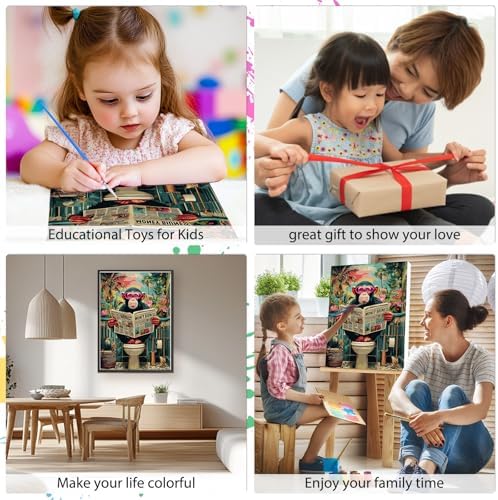EOBROMD Framed Paint by Numbers Kits for Adults with Wooden Easel, Funny Monkey DIY Kits Crafts for Beginner on Stretched Canvas, 3 Brushes and Acrylic Paint for Home Decor 10x14 Inch - Image 4