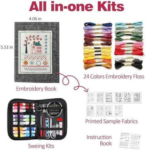 Embroidery Stitch Book Kit for Beginner Adults, 2026 Hand Embroidery Kits with Pre-Stamped Pattern, Complete Sewing Kits, Step-by-Step Guide - Image 3
