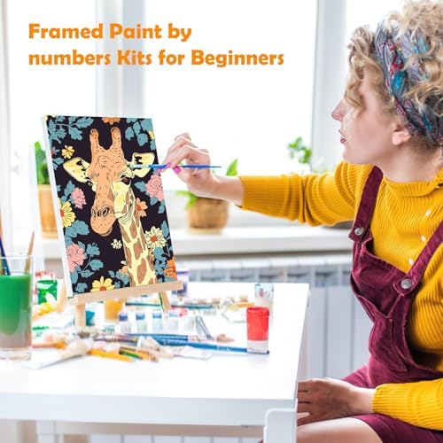 MOGTAA Paint by Numbers Kit for Adults with Frame, Giraffe Paint by Number Canvas, Flowers Paint by Numbers with Easel, DIY Animal Oil Painting Kit for Home Wall Decor 8 x 12 Inch - Image 4