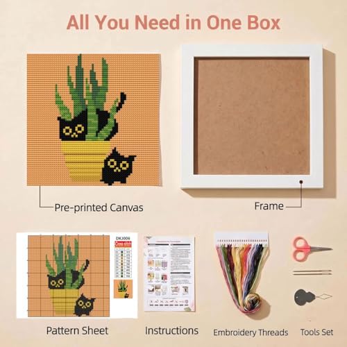 Black Cat Stamped Cross Stitch Kits for Beginners Adults with Framed - Image 2