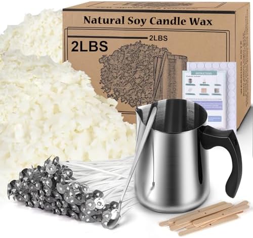Soy Wax Candle Making Kit Supplies, Natural Candle Wax For Candle Making, DIY Art&Crafts Kit for Adults,Beginner, Including 2lbs Soy Wax Flakes, 100 Candle Wick, 10 Centering Devices, Melting Pot by CandleMakingKits